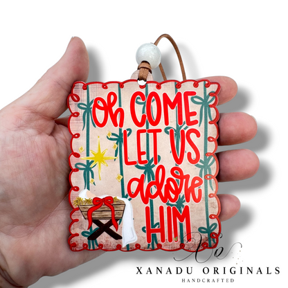 Oh Come Let Us Adore Him Manger Ornament - Whimsical Christmas Nativity Tree Decoration