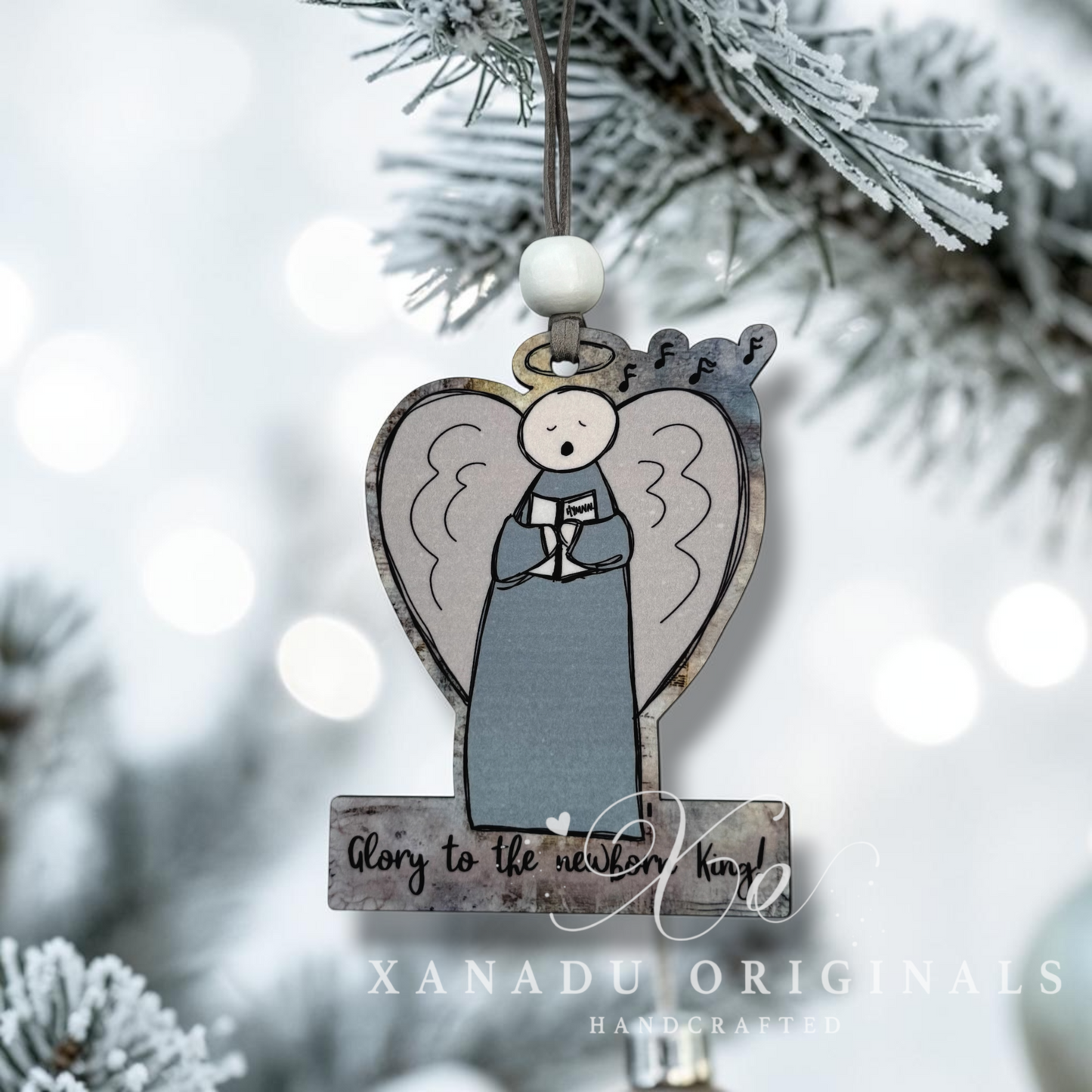 Glory to the Newborn King Singing Angel Wooden Christmas Ornament