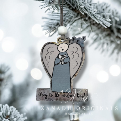 Glory to the Newborn King Singing Angel Wooden Christmas Ornament