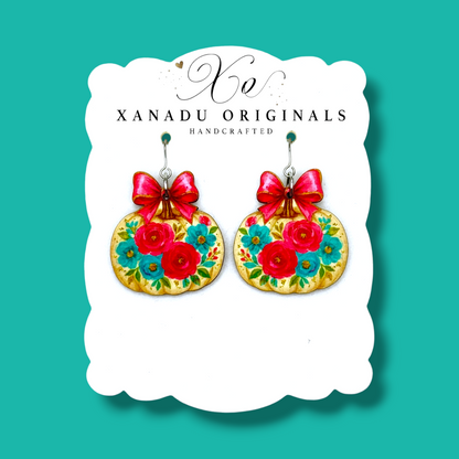 Preppy Pink Bow Pumpkin Dangle Earrings