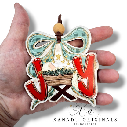 Joy Baby Jesus Manger Ornament, Traditional Holiday Tree Decor, Whimsical Hand-Painted Style Keepsake