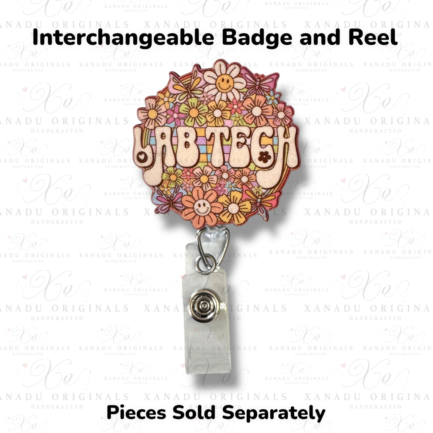 Lab Tech Retro Floral Interchangeable Badge Button with Reel Option