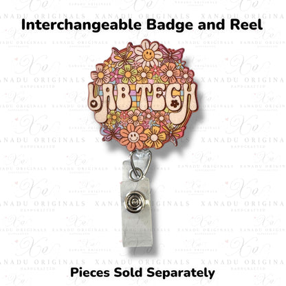 Lab Tech Retro Floral Interchangeable Badge Button with Reel Option