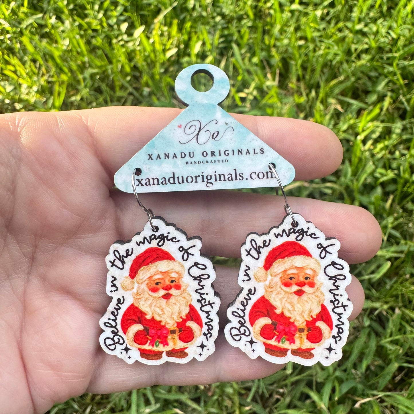 Believe in the Magic of Christmas Vintage Santa Claus Typography Earrings