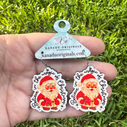 Believe in the Magic of Christmas Vintage Santa Claus Typography Earrings