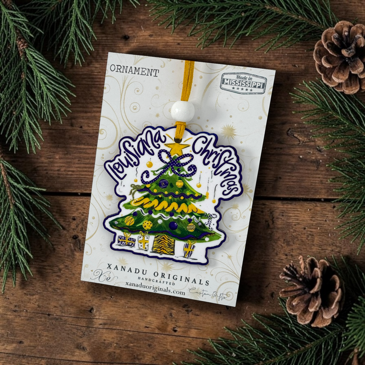 Louisiana Tigers Christmas Tree Wood Ornament - Whimsical Southern Gameday Gift