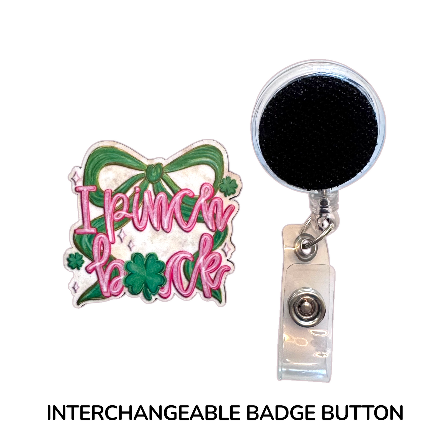 I Pinch Back Interchangeable Badge Button with Reel Option