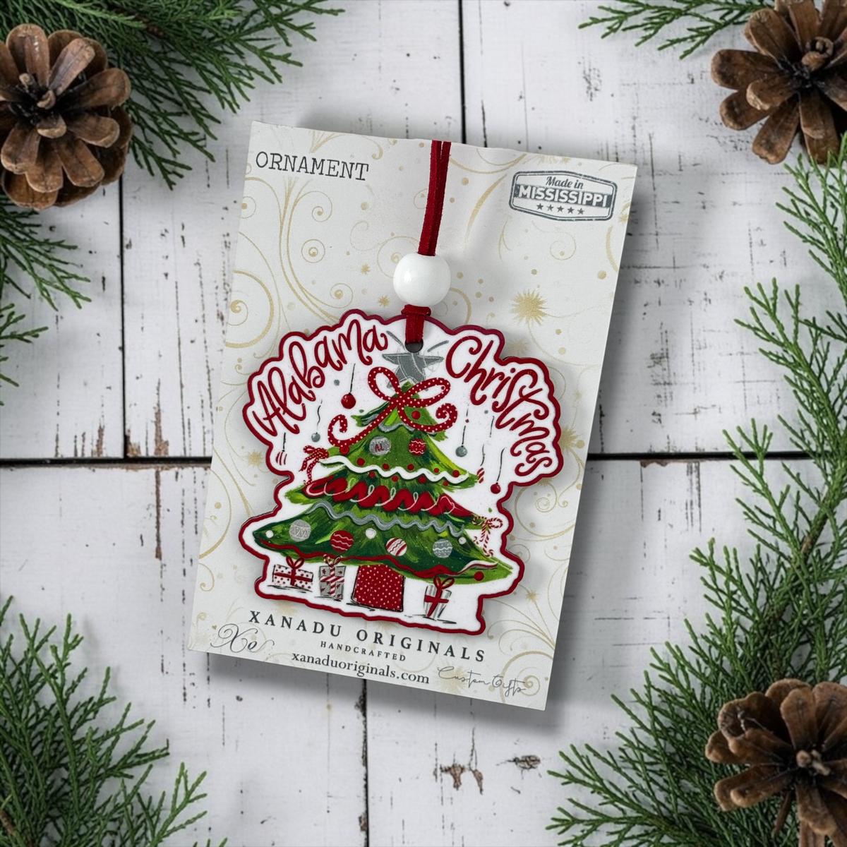 Alabama Elephant Christmas Tree Wood Ornament - Whimsical Southern Gameday Gift