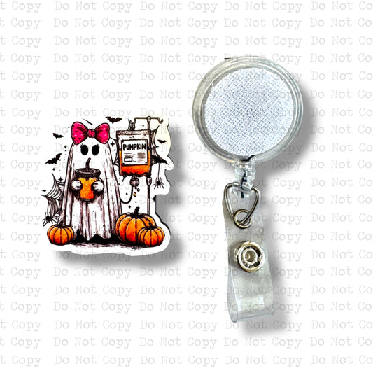 Pumpkin IV Ghost Interchangeable Badge Button with Reel Option