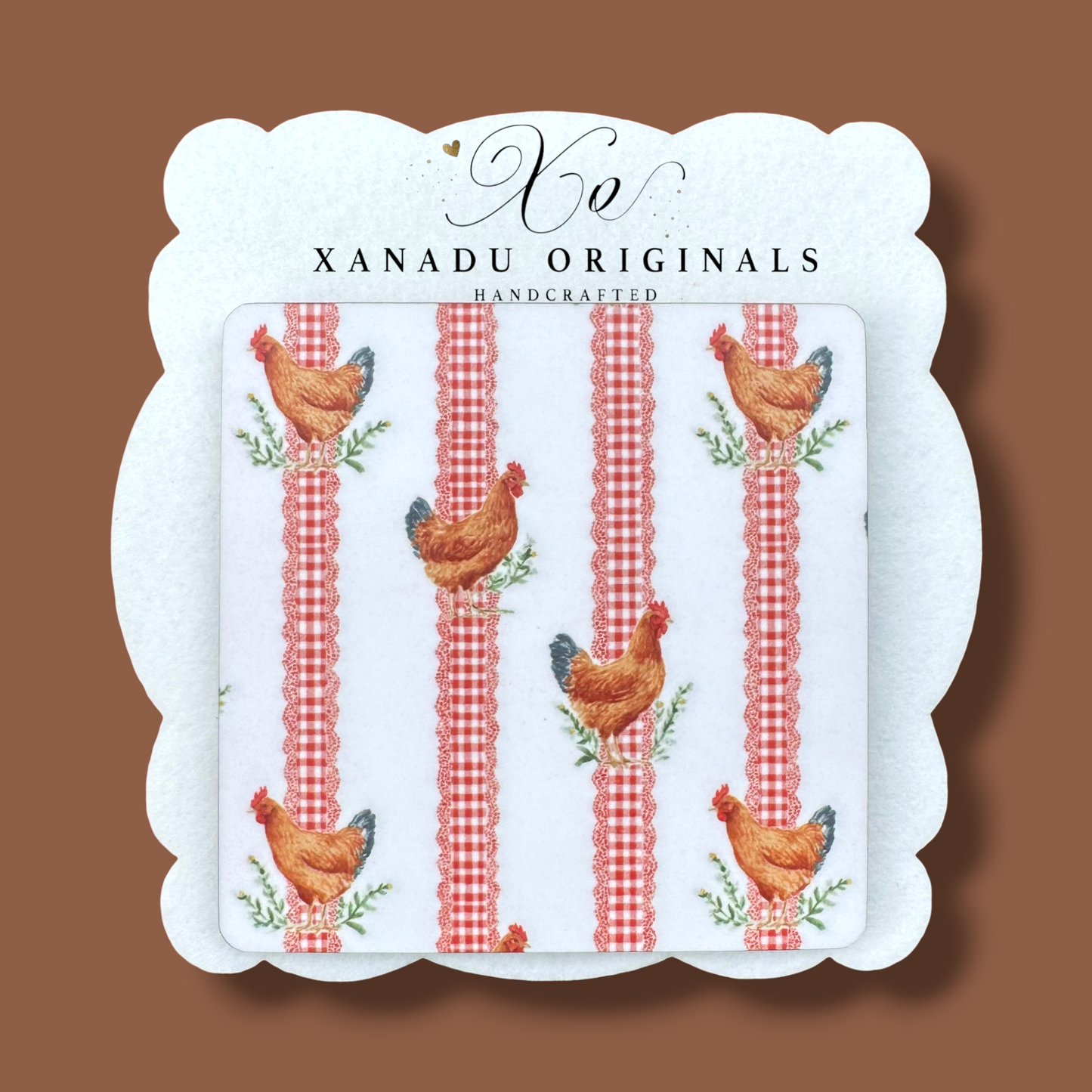 Red Gingham Ribbon Hen Coaster