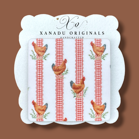 Red Gingham Ribbon Hen Coaster