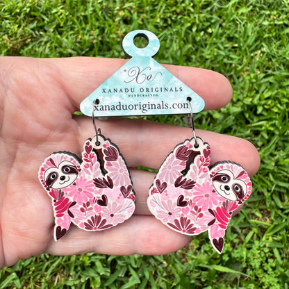 Floral Sloth Dangle Earrings