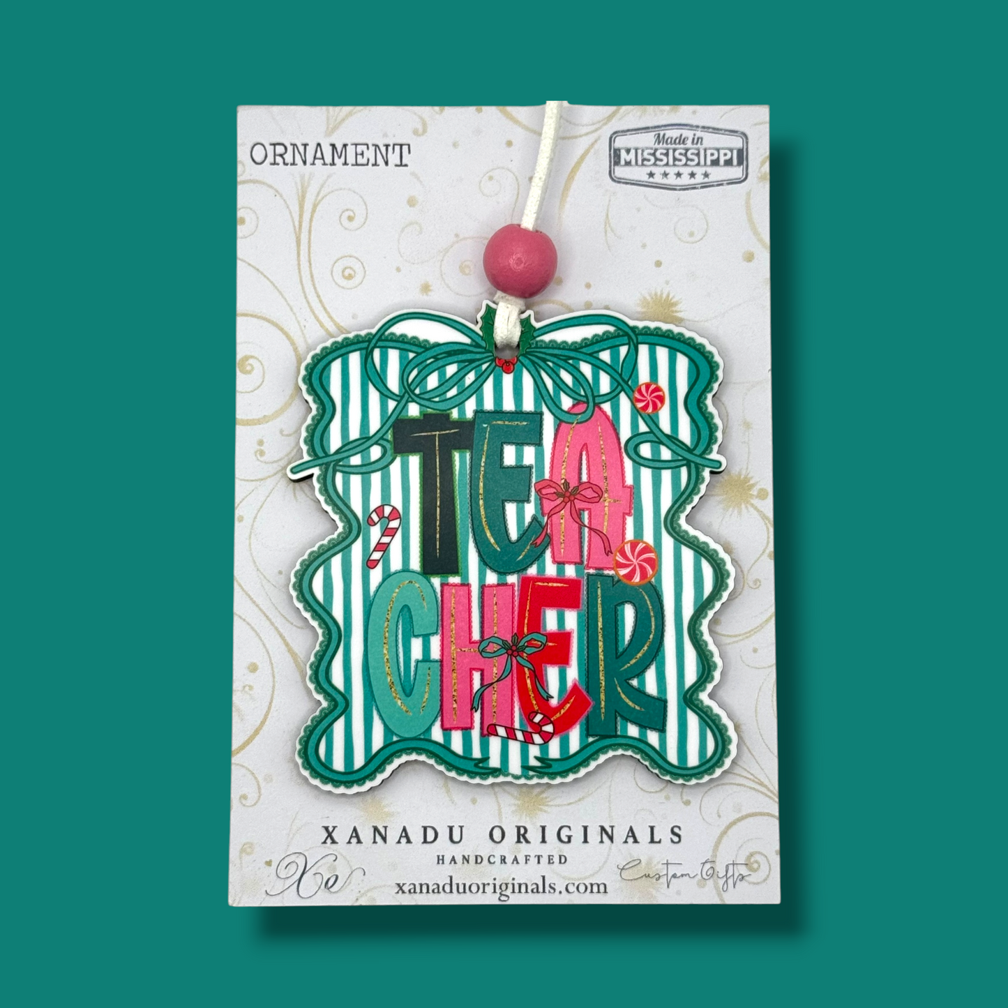 Peppermint Teacher Christmas Ornament