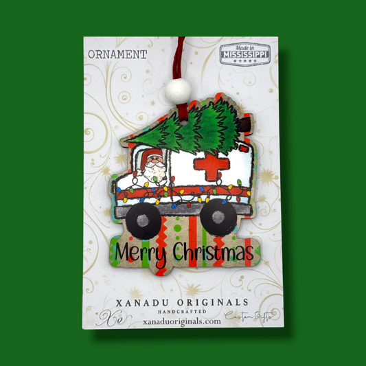 Merry Christmas Ambulance Christmas Ornament