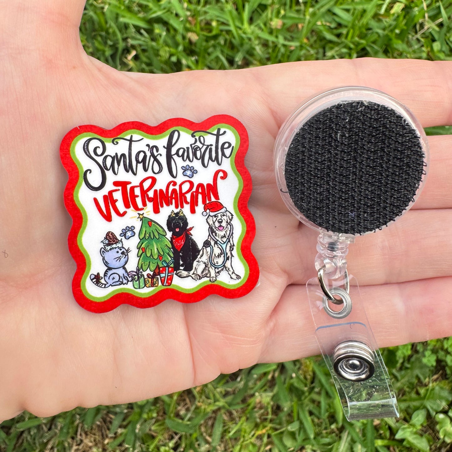 Santa's Favorite Veterinarian Interchangeable Badge Button with Reel Option