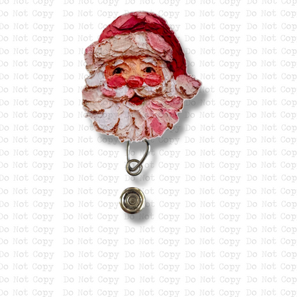 Hand Painted Santa Interchangeable Badge Button with Reel Option