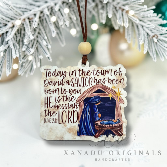 Town of David Nativity Scene Ornament, Traditional Holiday Tree Decor, Luke 2:11 Bible Verse Keepsake