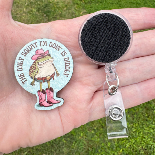 Diddly Squat Cowgirl Frog Interchangeable Badge Button with Reel Option