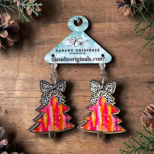 Preppy Pink and Orange Tree Earrings