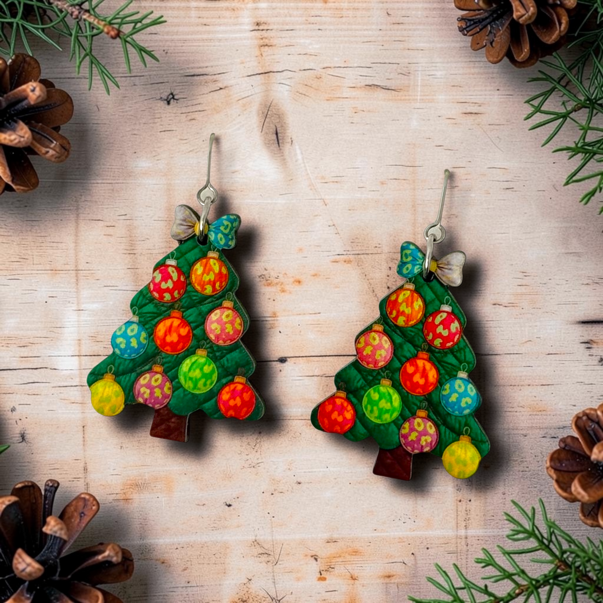 Patchwork Christmas Tree Earrings
