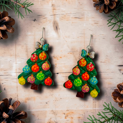 Patchwork Christmas Tree Earrings