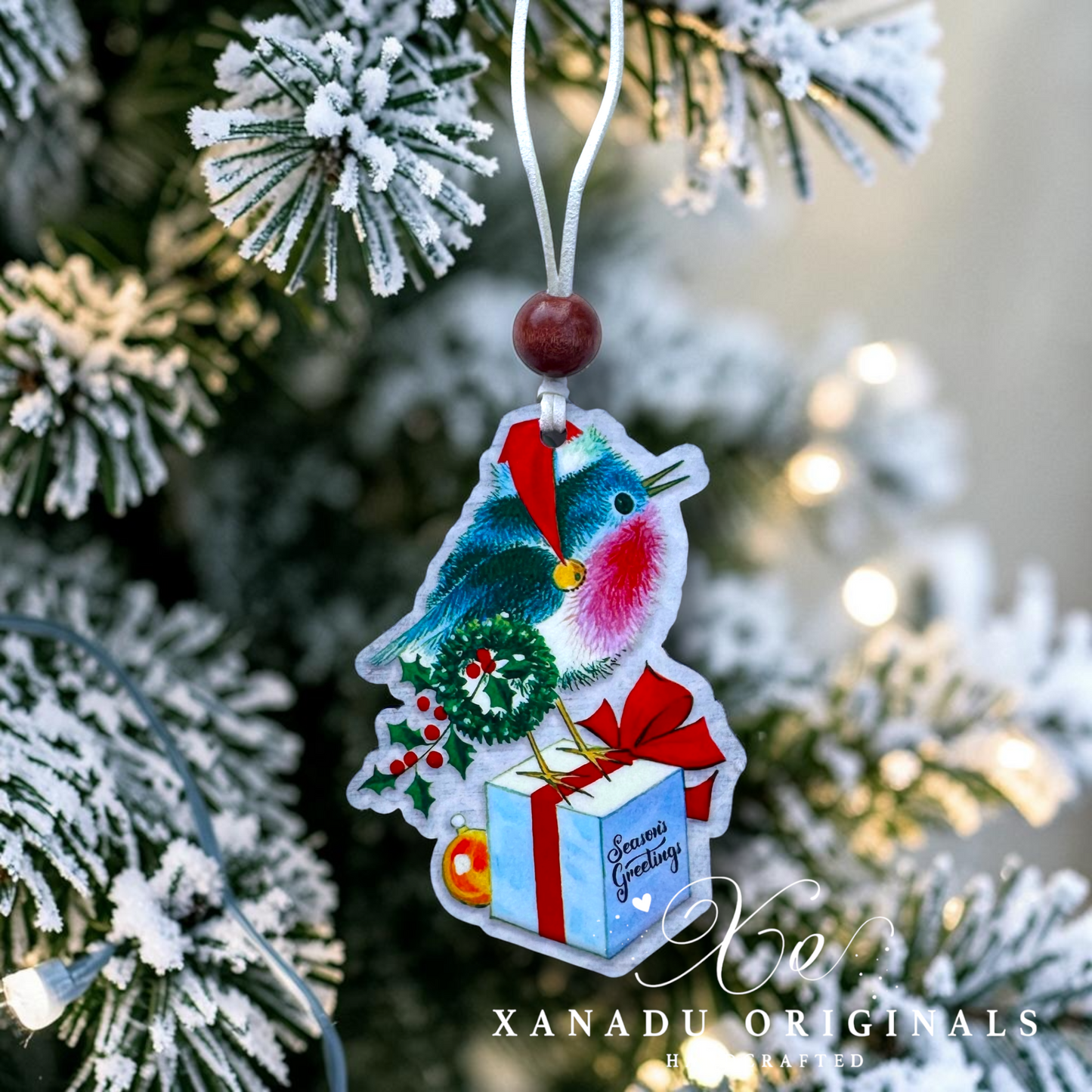 Retro Christmas Bluebird Ornament - Vintage Birdhouse Holiday Tree Decoration