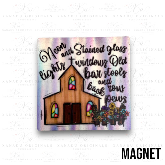 Neon and Stained Glass Church Magnet