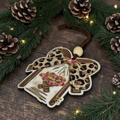 Leopard Print Bow Nativity Christmas Ornament | Western Boho Manger Keepsake