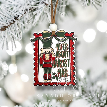 Nuts About Christmas Nutcracker Ornament - Funny Vintage Postage Stamp Holiday Tree Decoration