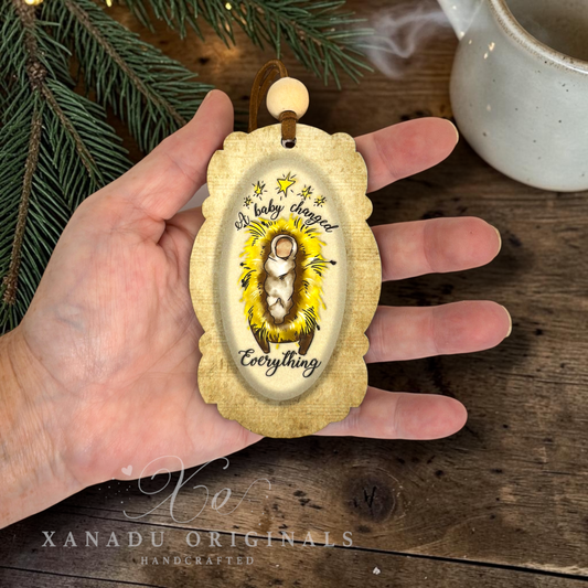 A Baby Changed Everything Ornament, Traditional Holiday Tree Decor, Whimsical Hand-Painted Style Keepsake
