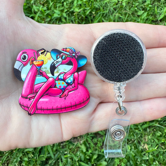 Floating Flamingo Interchangeable Badge Button with Reel Option