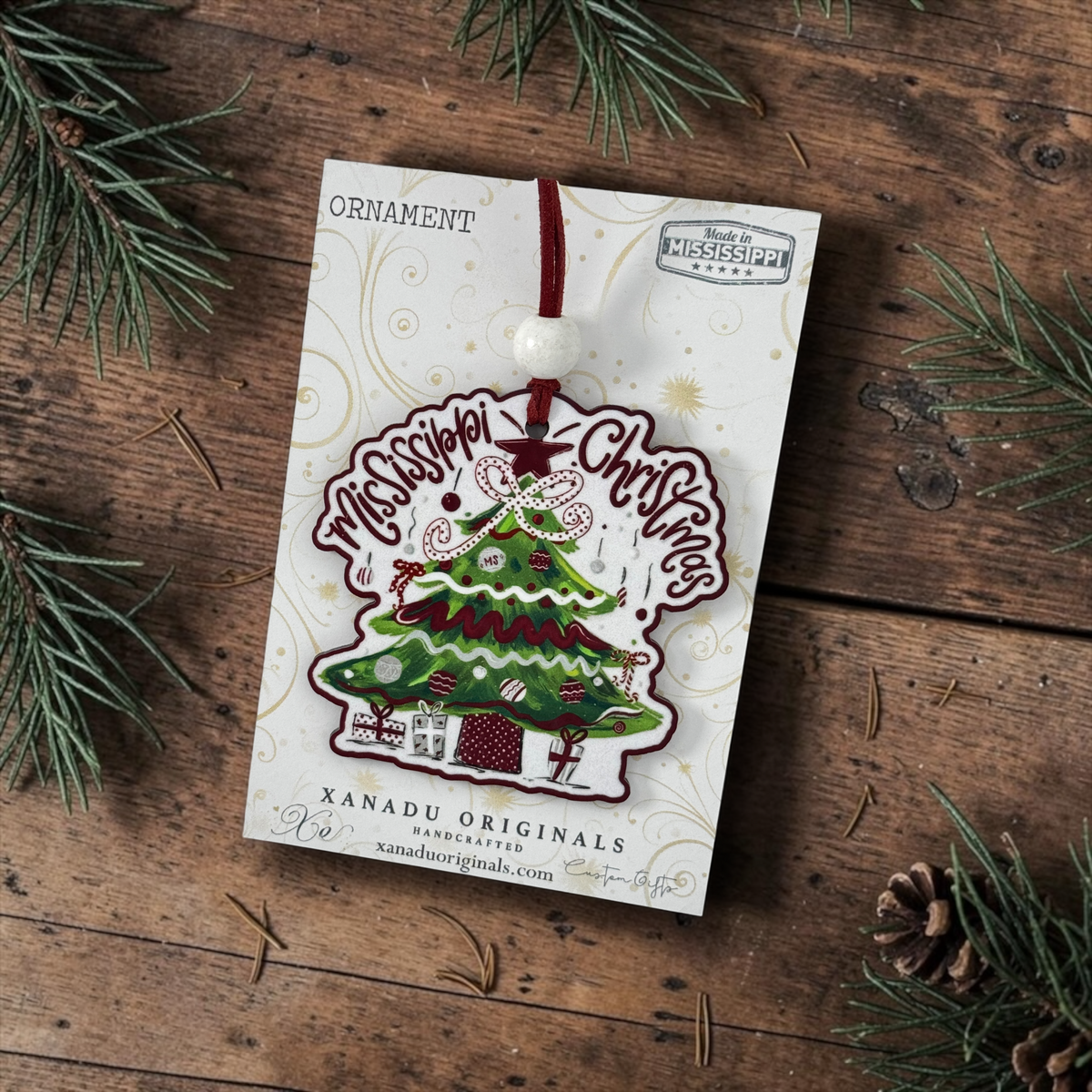 Mississippi Bulldogs Christmas Tree Wood Ornament - Whimsical Southern Holiday Gift