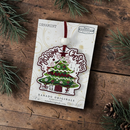 Mississippi Bulldogs Christmas Tree Wood Ornament - Whimsical Southern Holiday Gift
