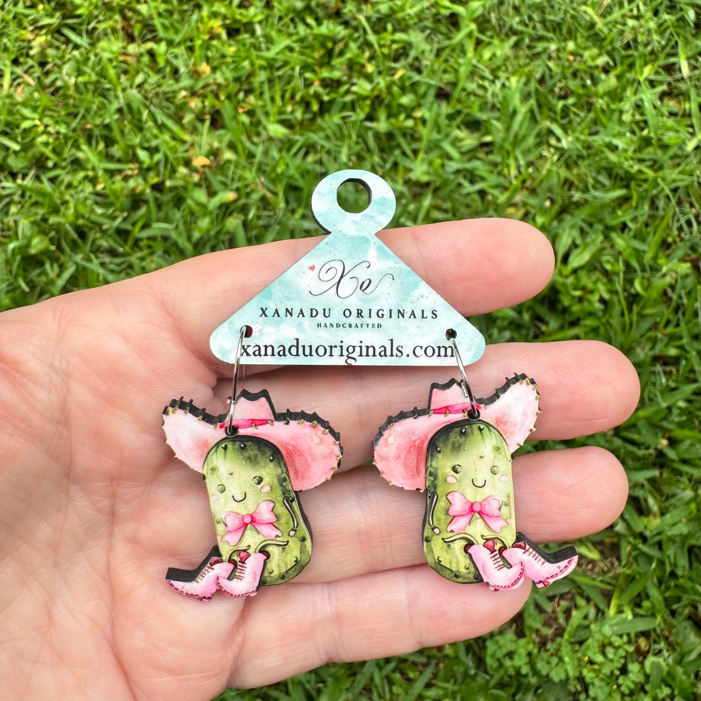 Sitting Cowgirl Pickle Earrings