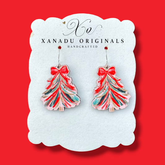 Red Brushstroke Tree Earrings