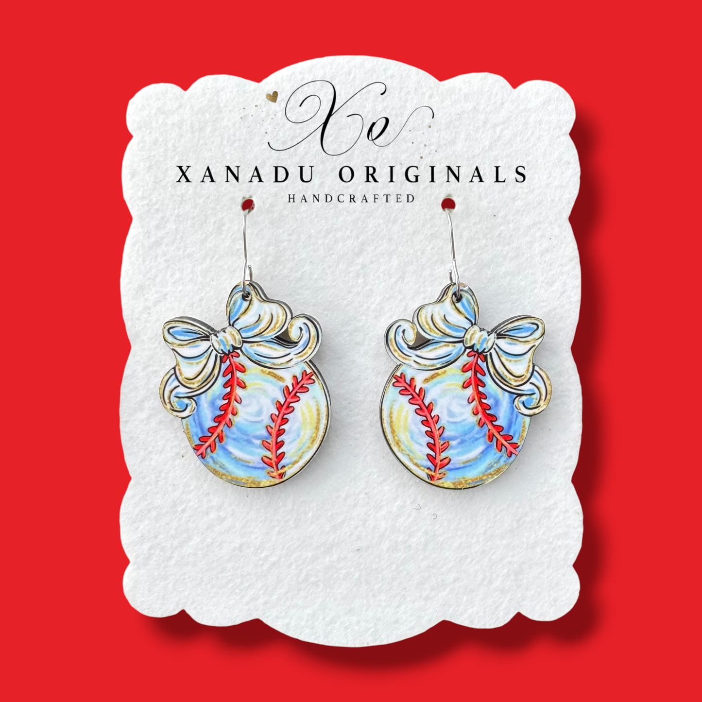 Baseball Coquette Bow Earring