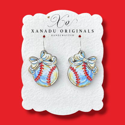 Baseball Coquette Bow Earring