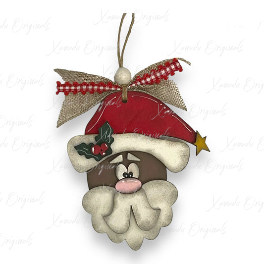 Whimsical Red Hat Brown Santa Ornament