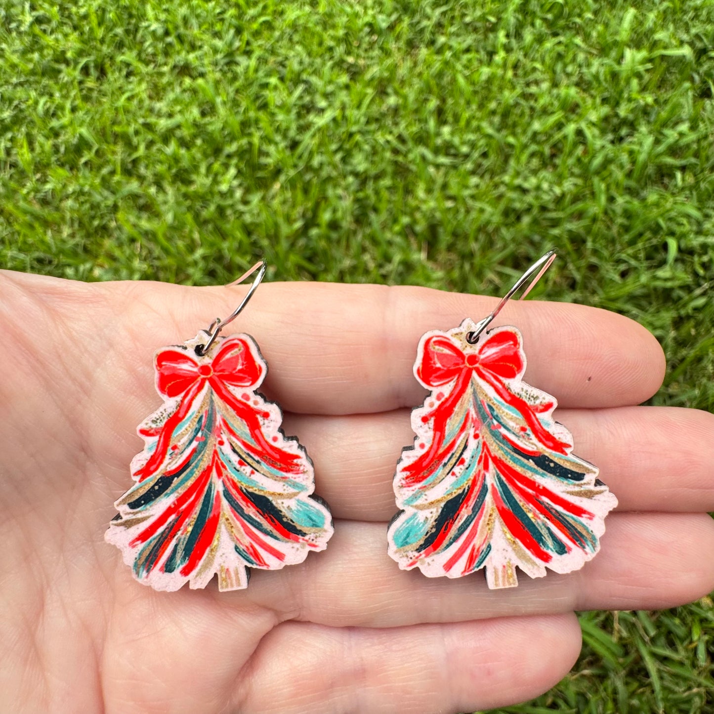 Red Brushstroke Tree Earrings