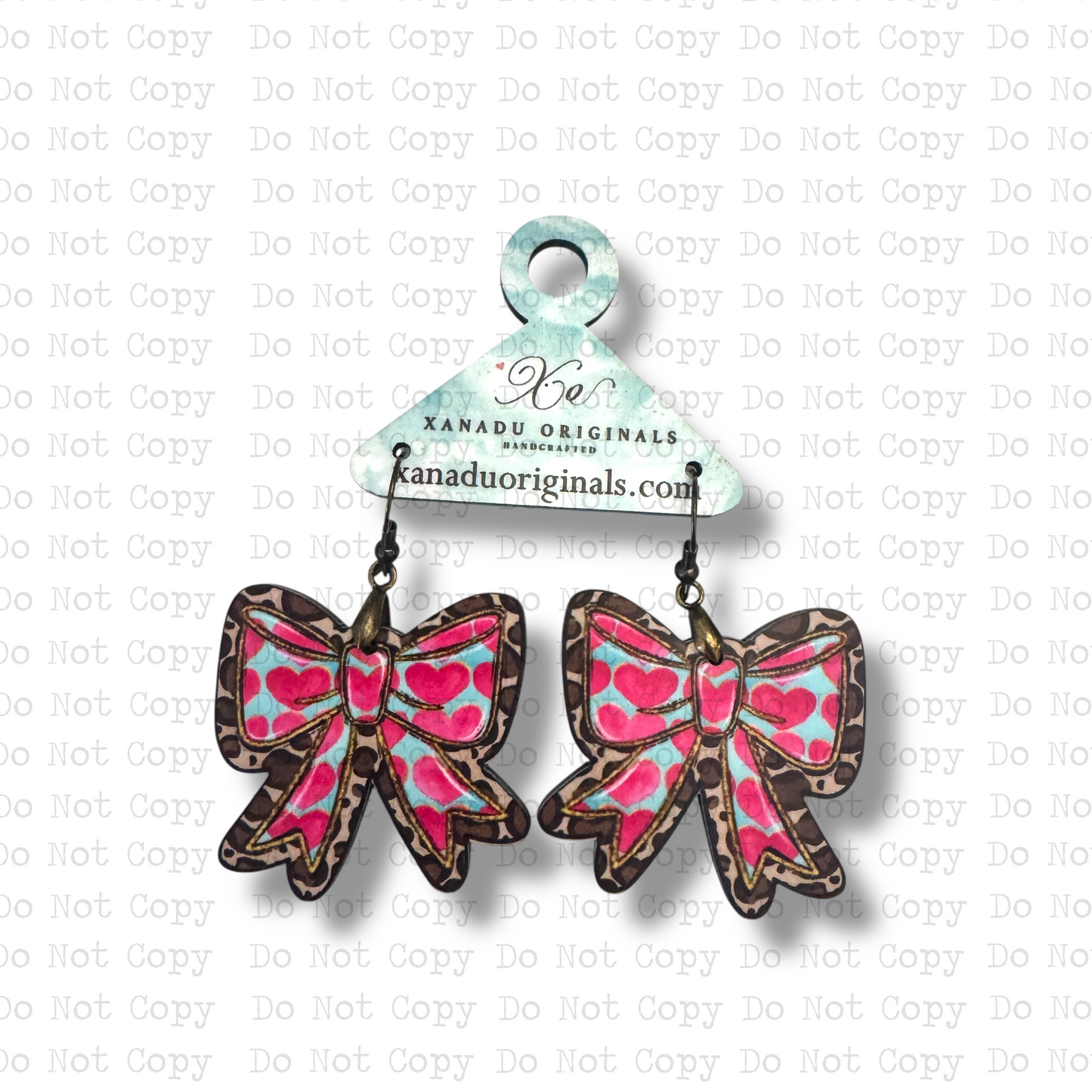 Cheetah Print Heart Bow Earrings