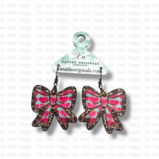 Cheetah Print Heart Bow Earrings