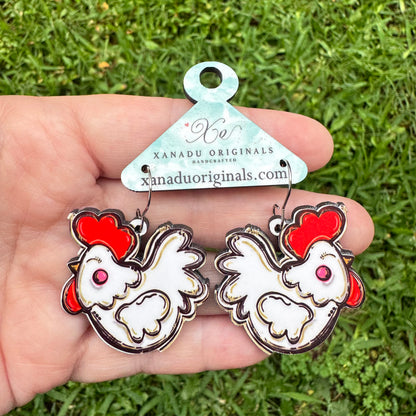 Whimsical White Chicken Earrings