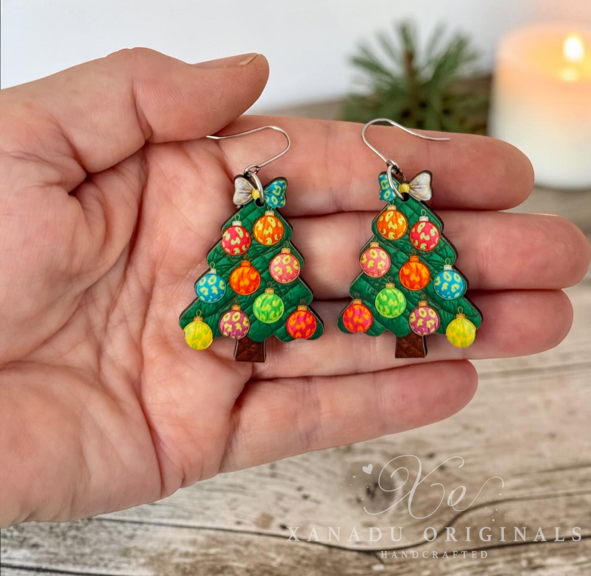 Patchwork Christmas Tree Earrings