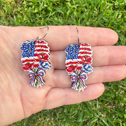 Flag Floral Bouquet Dangle Earrings