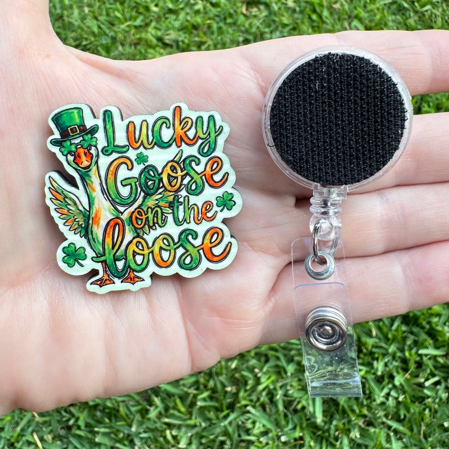 Lucky Goose Interchangeable Badge Button with Reel Option