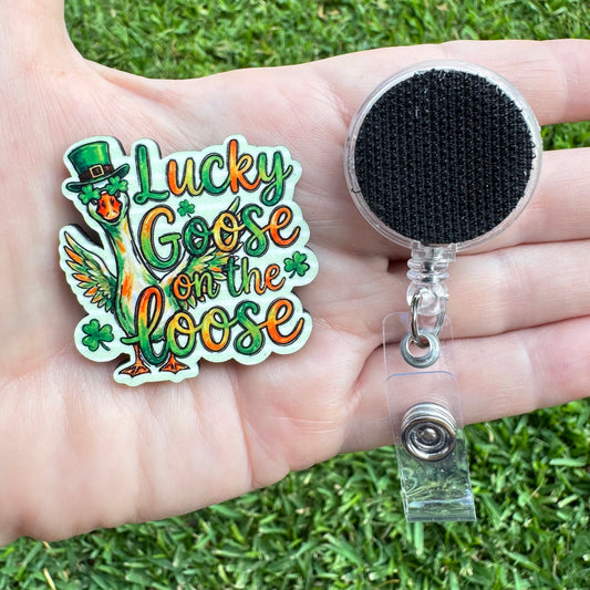 Lucky Goose Interchangeable Badge Button with Reel Option
