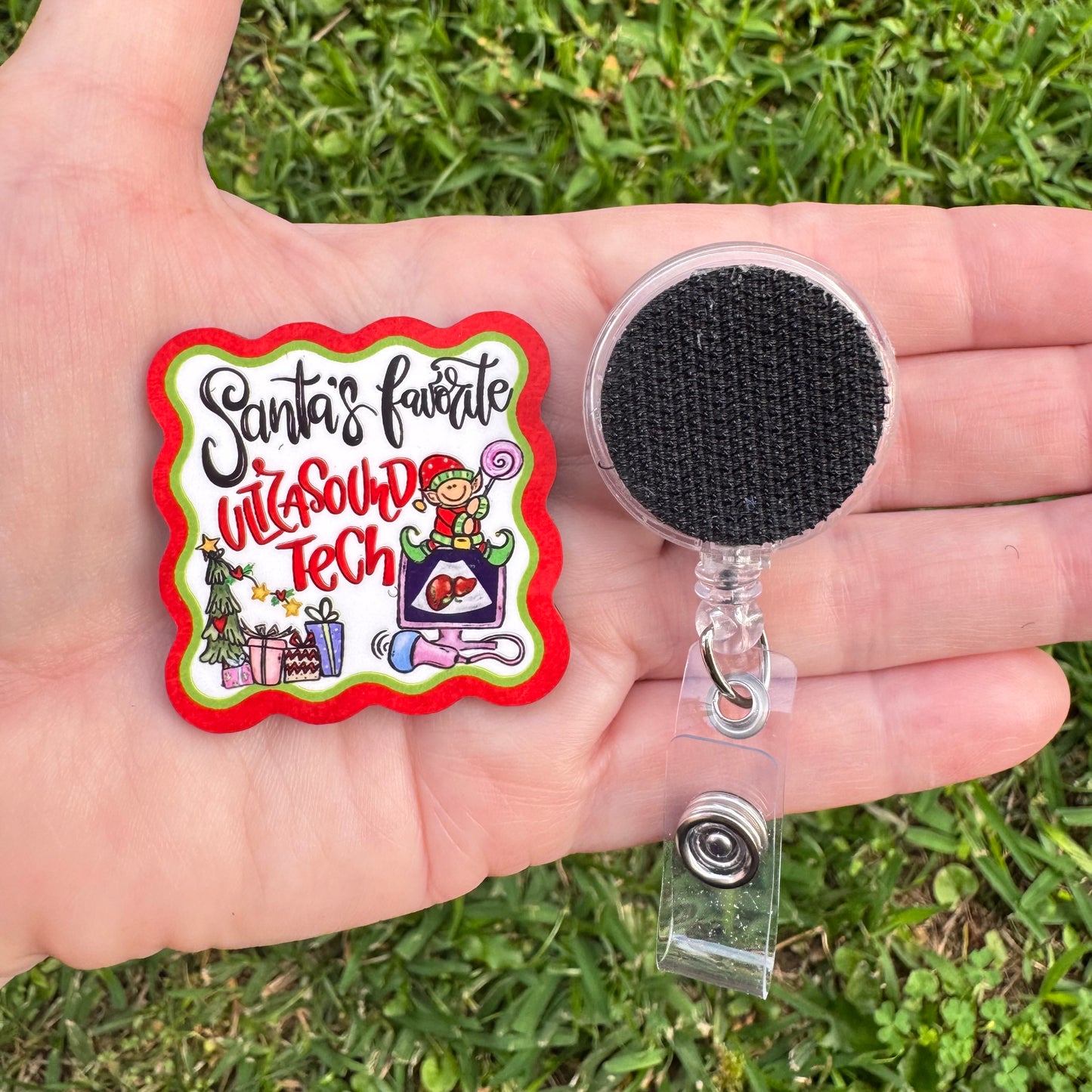 Santa's Favorite Ultrasound Tech Interchangeable Badge Button with Reel Option