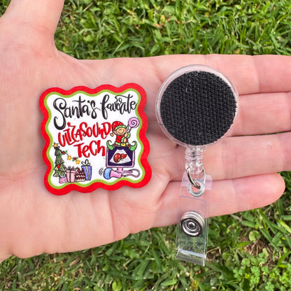 Santa's Favorite Ultrasound Tech Interchangeable Badge Button with Reel Option
