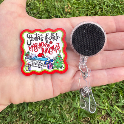 Santa's Favorite Massage Therapist Interchangeable Badge Button with Reel Option