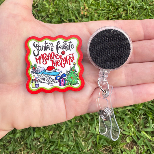 Santa's Favorite Massage Therapist Interchangeable Badge Button with Reel Option